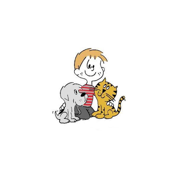 Kid with dog and cat illustration